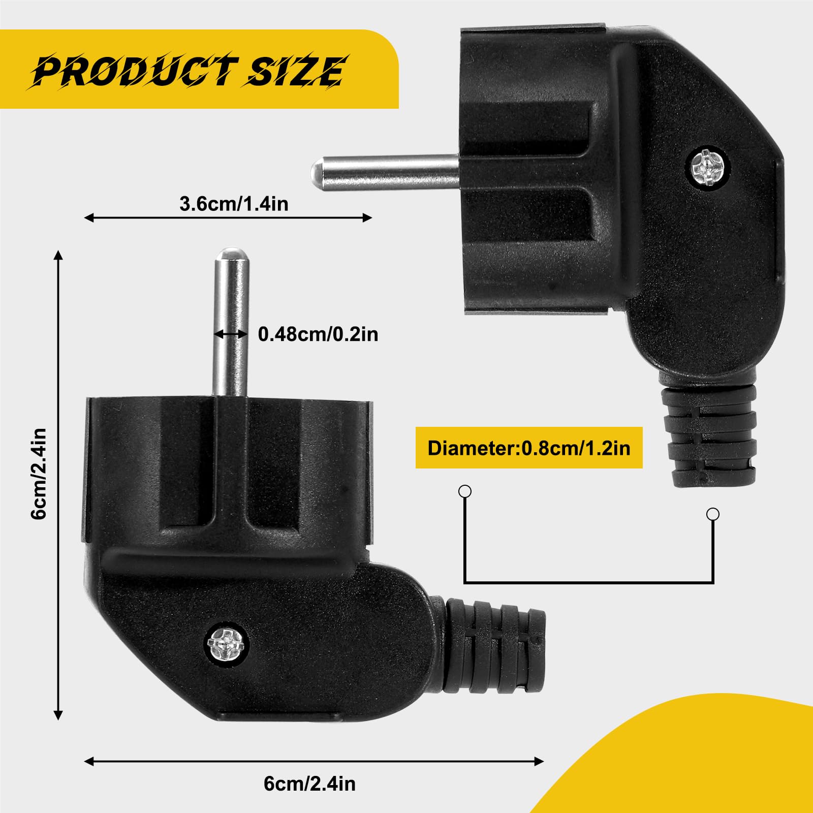 4 Piezas Enchufe Schuko Clavija Enchufe Schuko Macho 250V 16A Enchufe Macho Enchufe de Contacto a Tierra IP20 Protección Negro