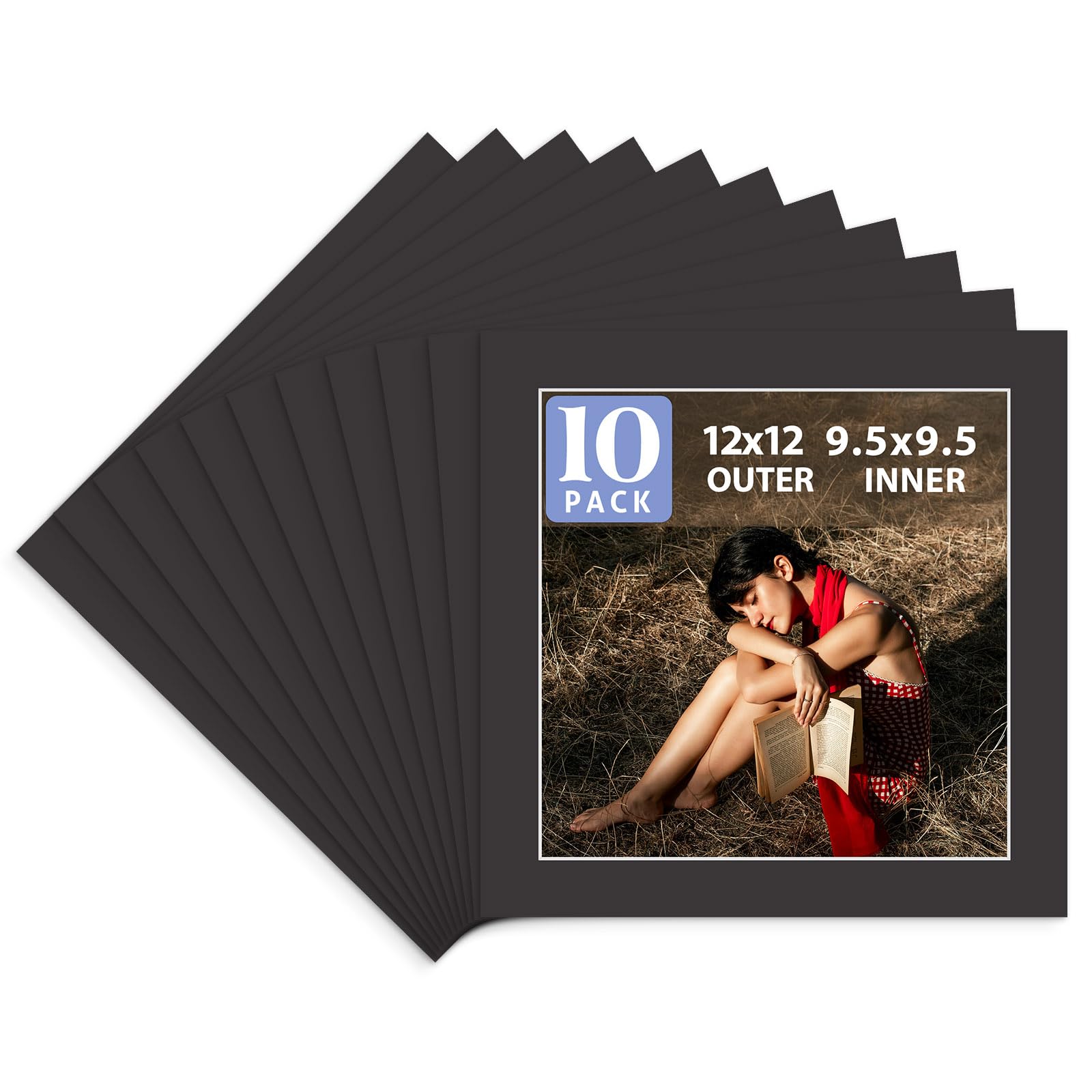 Golden State Art, Lot de 10 passe-partout noirs sans acide 30,5 x 30,5 cm pour photos de 25,4 x 25,4 cm