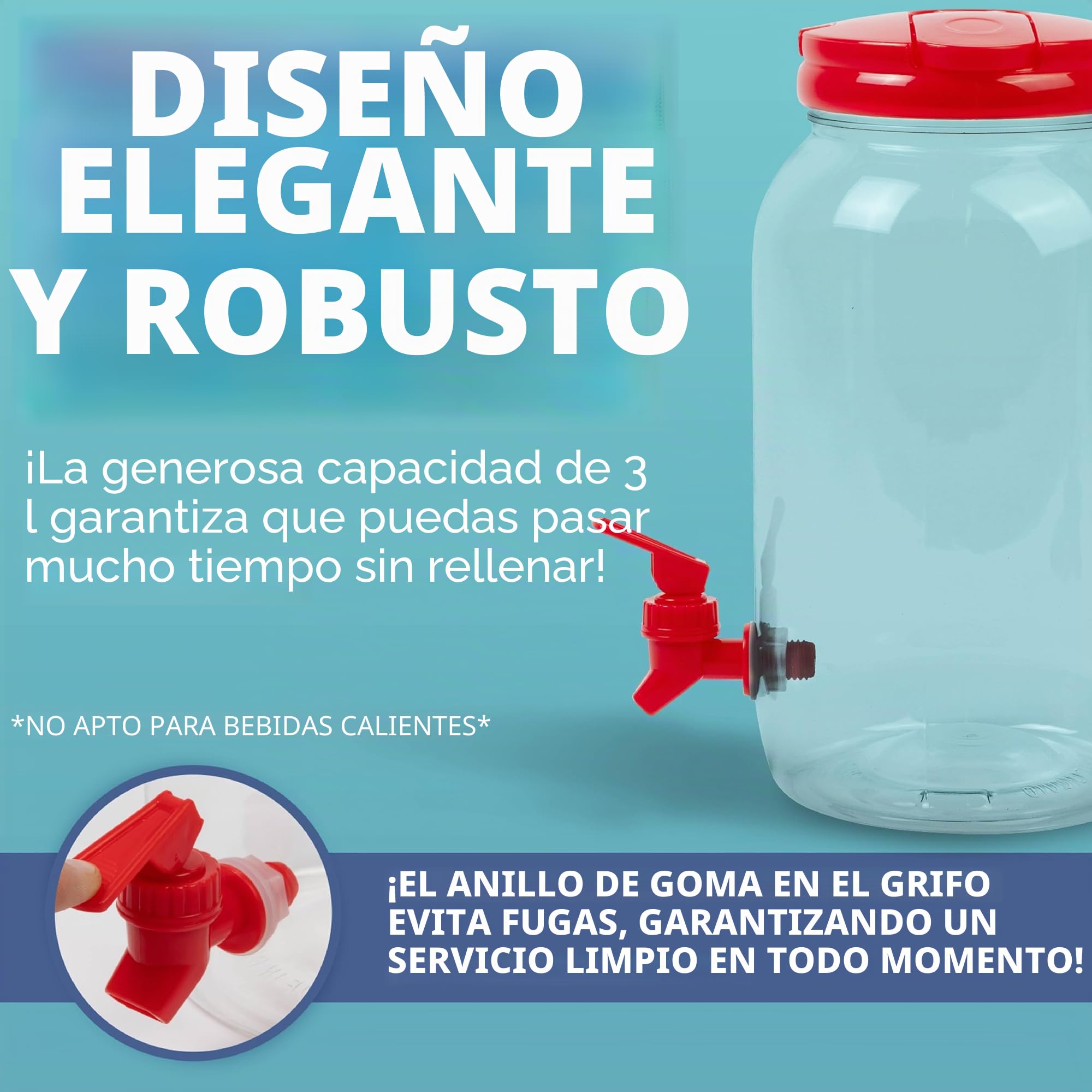 HEFTMAN Plástico Dispensador de Bebidas con Grifo - 3 Litros Paquete de 2 Dispensador de Agua Nevera Fría, Asa, Tapa de Rosca, Botella con Grifo Dispensador es Cócteles, Bebidas (Rojo)