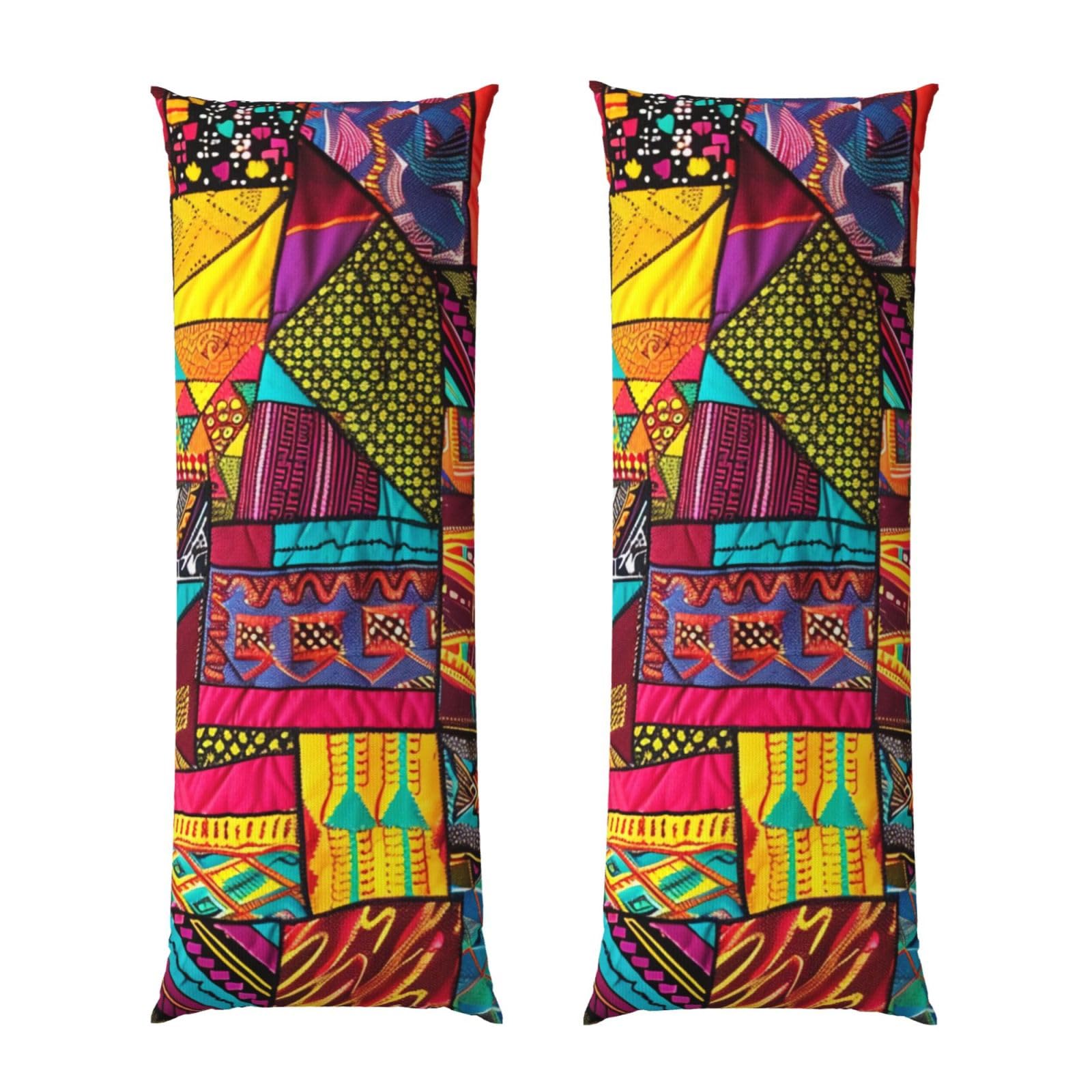 Body Pillow Cover 20x54 Inch, African Textile Patchwork print Print Long Lumbar Pillow Case with Zipper Long Body Pillowcase Decorative for Bed Sofa Bedroom