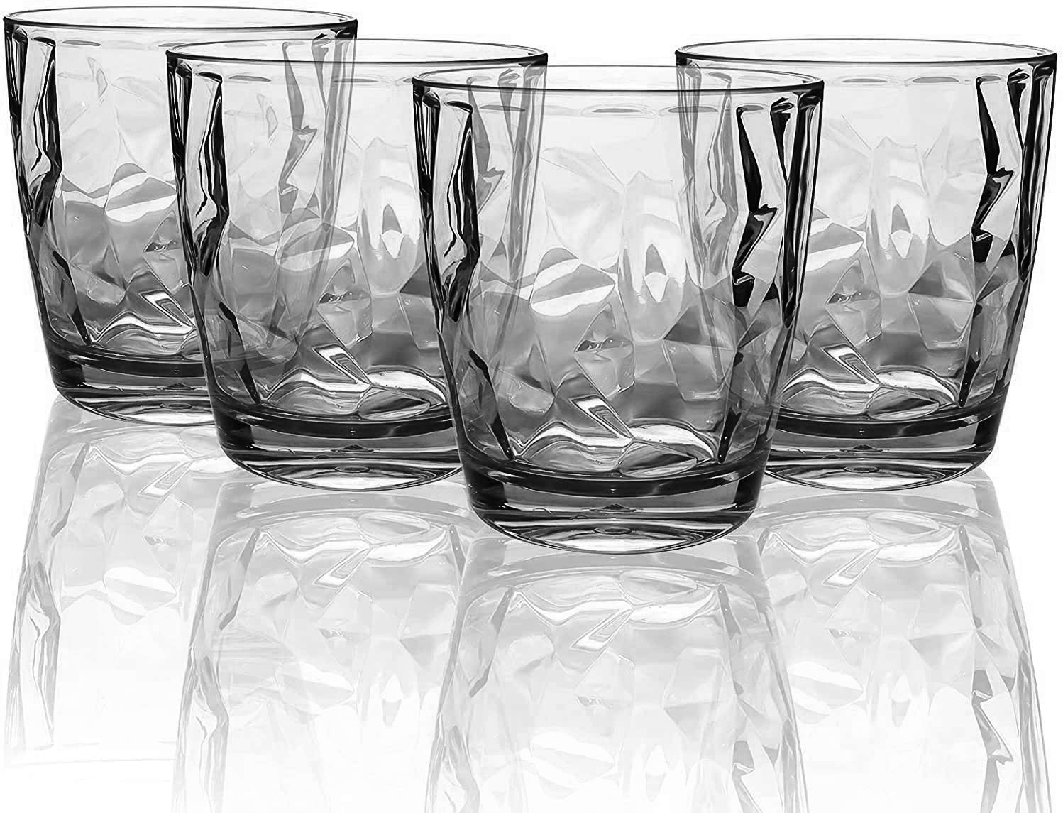 Plastic Glassware Tumbler Dishwasher Safe, Set of 4 Unbreakable Drinking Glasses, 10.5oz Reusable Acrylic Cups for Everyday Use (Black)