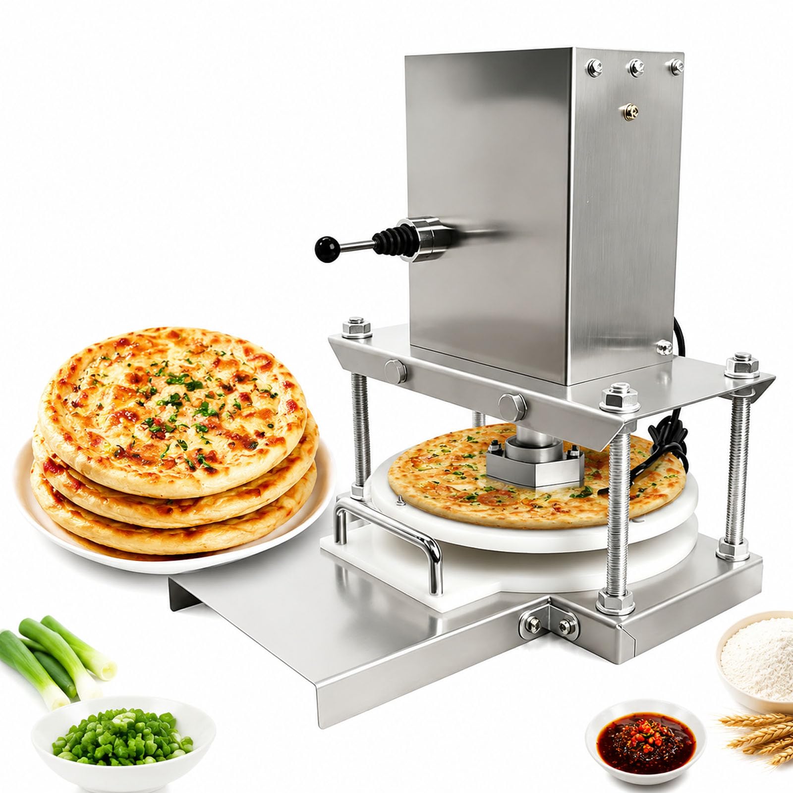 Maszyna do wyciskania ciasta na pizzę 8,6" Electric, Automatyczna maszynka do ciasta ze stali nierdzewnej, 400 szt./h, Maszynka do makaronu do piekarni, użytku domowego i komercyjnego
