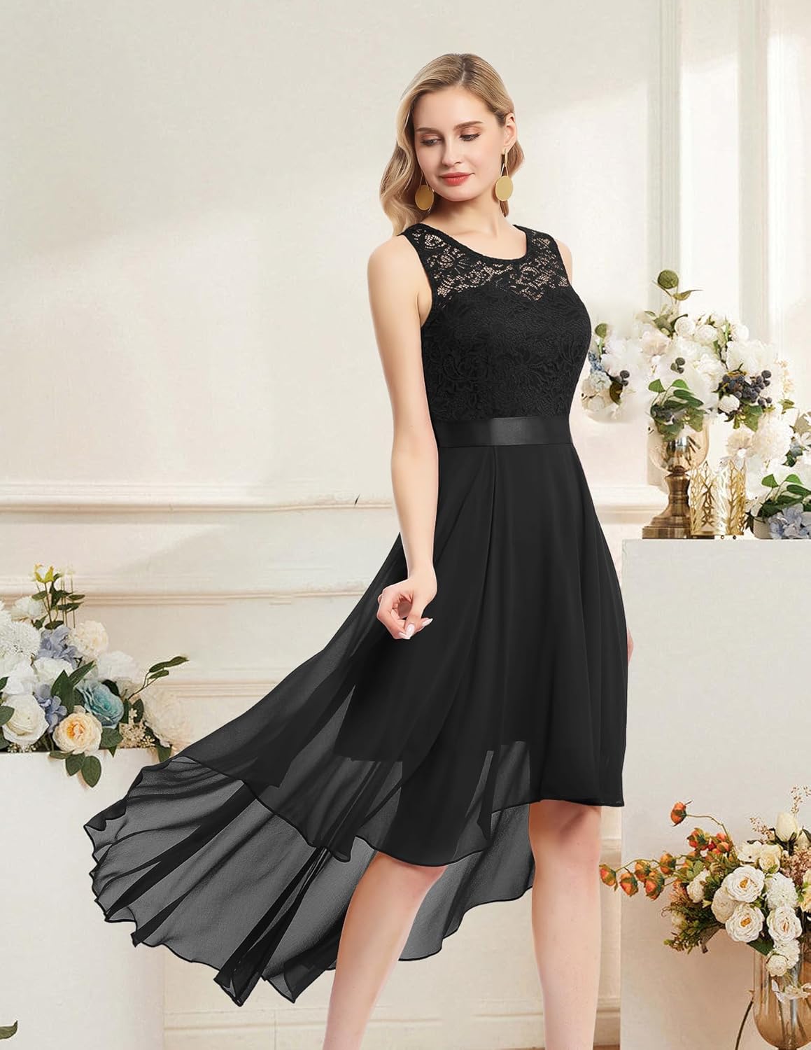 BeryLove Sequin Wedding Guest Formal Cocktail Dresses Prom Party Lace High Low Bridesmaid Elegant Dress - Image 2