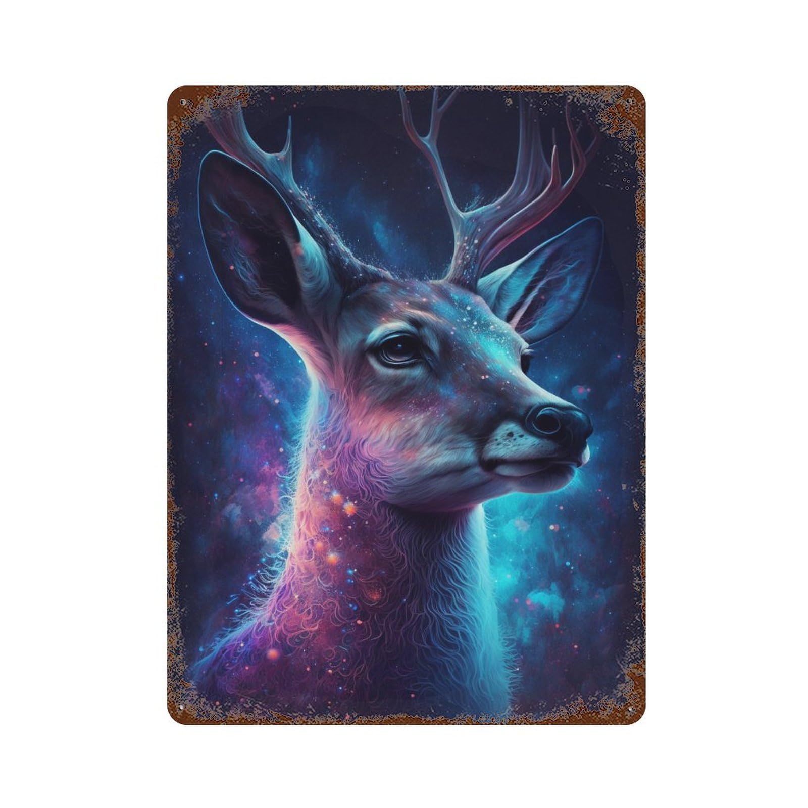 Cosmic Deer Portrait-2 Rust Effect Tin Sign 15.7"x11.8", Vintage Wall Decor for Bistro, Counter And Cafe Decor