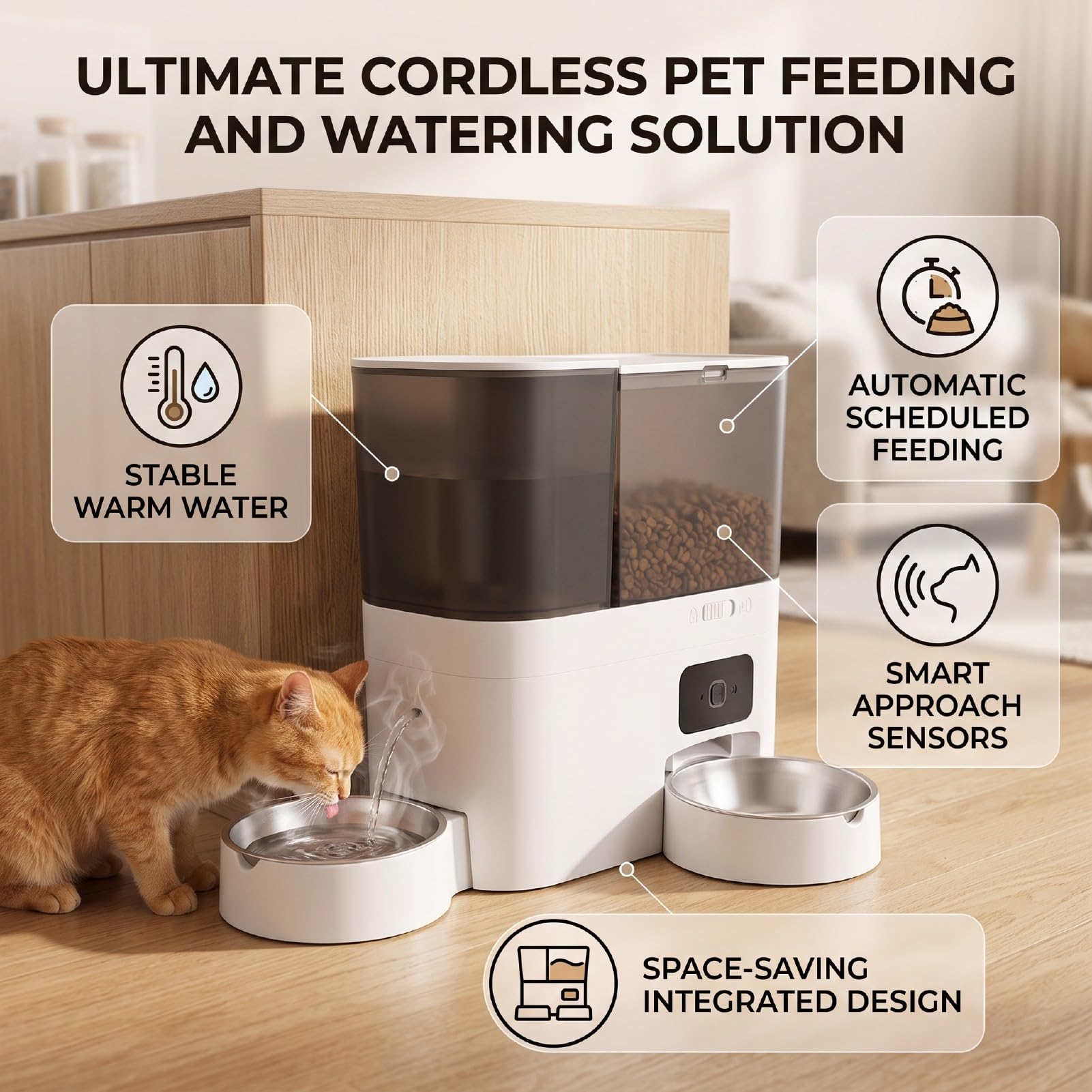 TOPINCN Mangiatore Automatico per Animali, Distributore di Cibo con Timer e | Ciotola Automatica per Gatti con Erogatore D'Acqua, Distributore di Cibo Secco con Timer e Telecomando, Porzioni