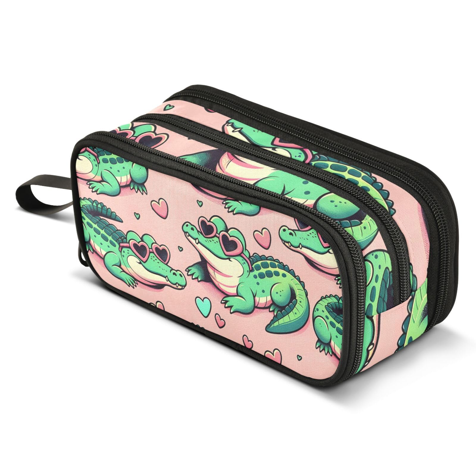 ALAZA Alligator Crocodiles Pink Pencil Case Big Capacity 3 Compartment