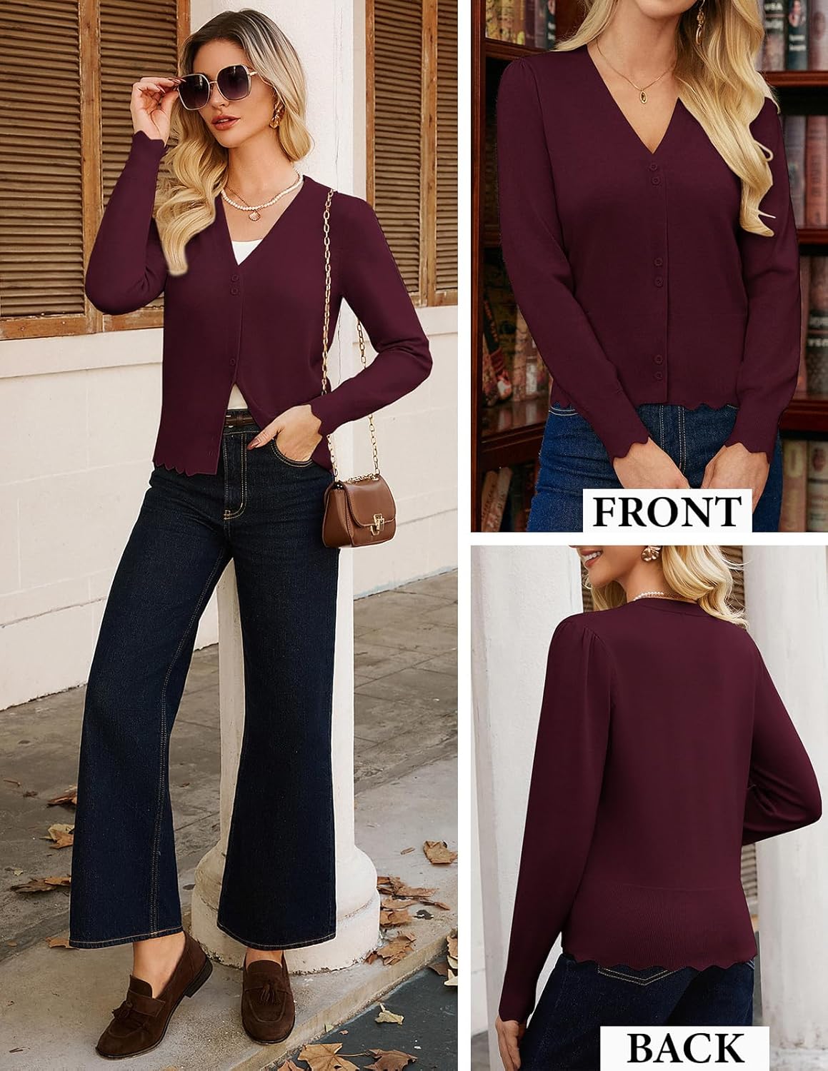 GRACE KARIN Women Cropped Cardigan Sweaters, Lightweight Long Sleeve Shrug, Button Up V Neck Knit Sweater Tops Spring - Image 4