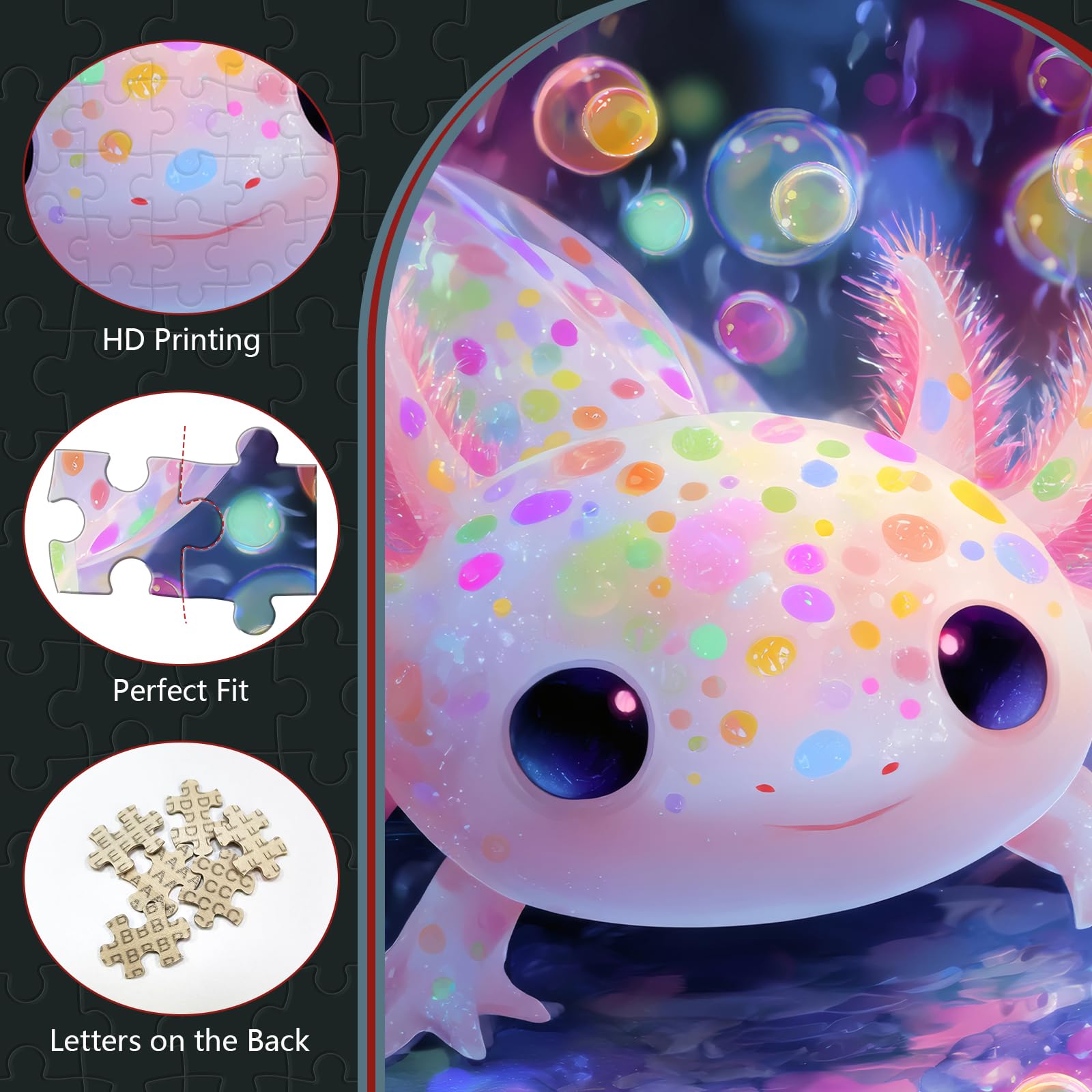 Great Jigsaw Puzzles for Adults 300 Pieces Cute Axolotl Colorful Bubbles Puzzles for Adults Toys Gift Family Decoration Kids Puzzle - Image 4