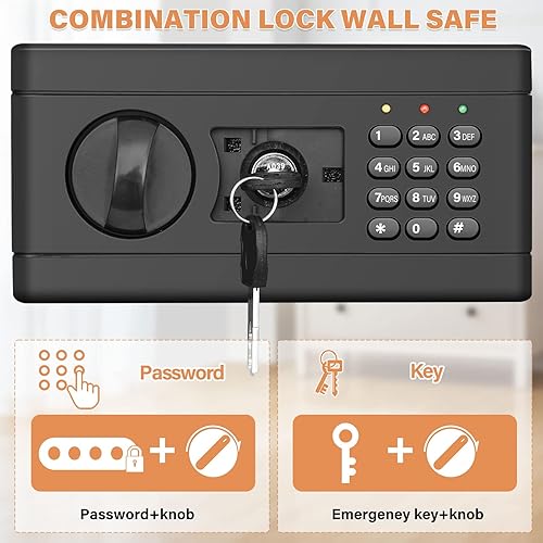 Miniatura 5 de Caja fuerte de pared ignífuga de 43.3 pulgadas de alto entre los tachuelas, caja fuerte de pared grande para el hogar con cerradura de combinación y