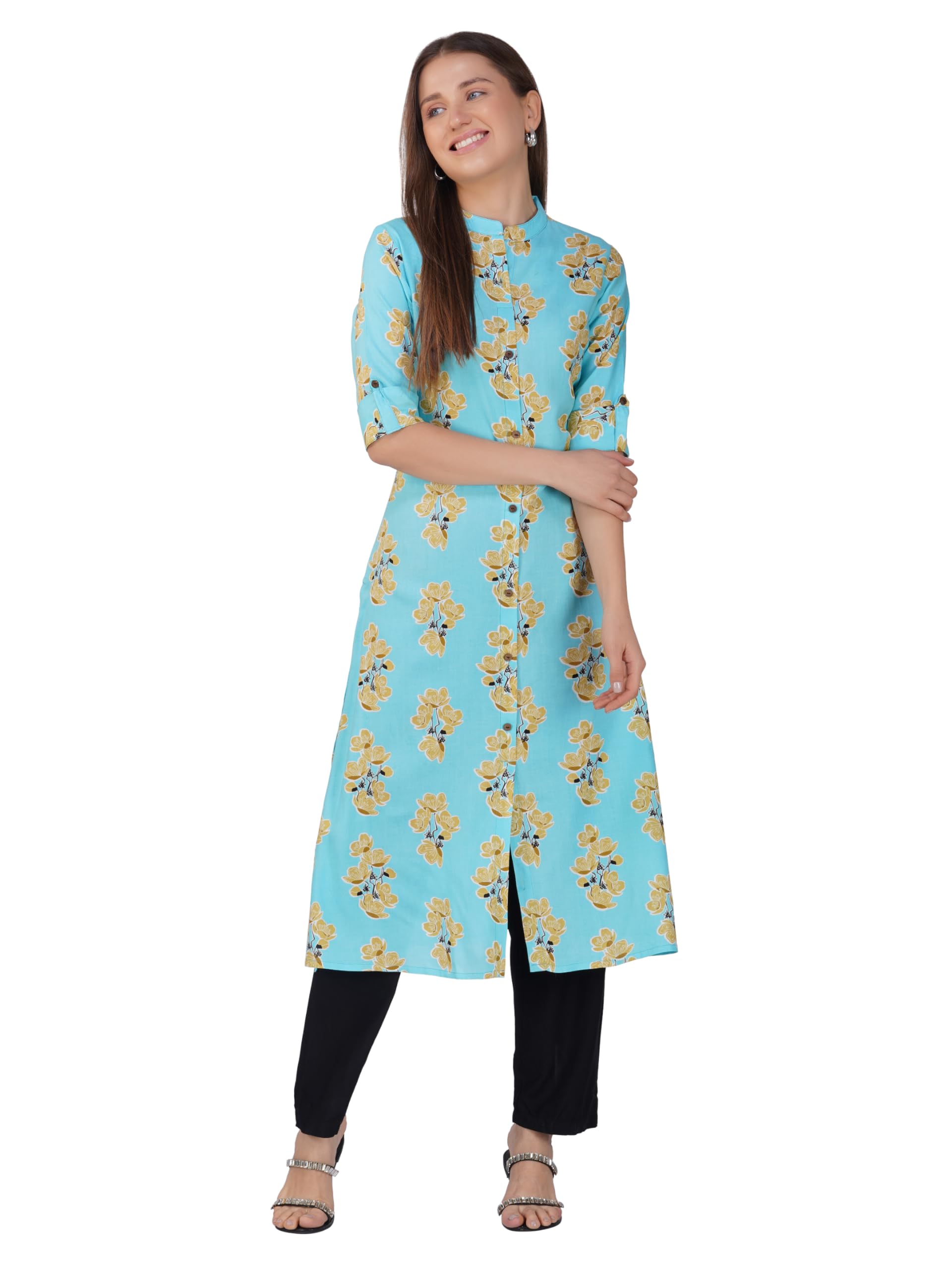 WROGN Women's Cotton Relaxed Fit Printed A Line Kurta in multi
