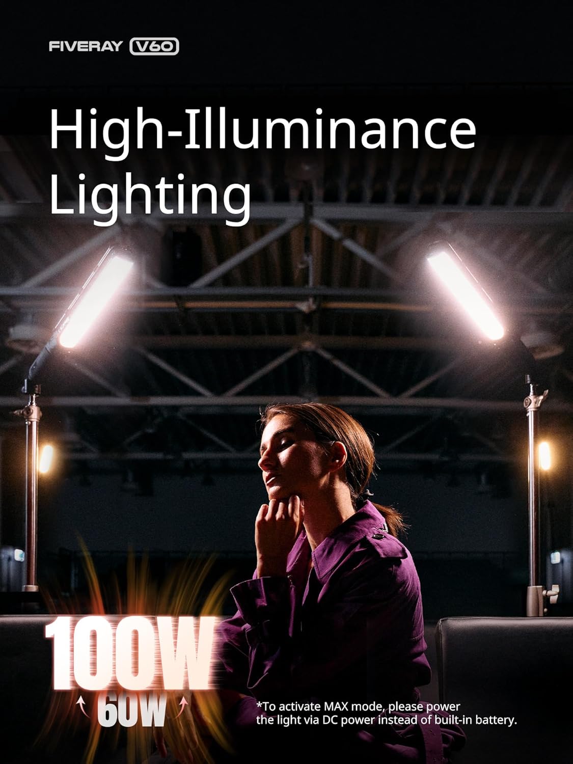 ZHIYUN V60 Video Light Stick Wand, Portable 60W LED Dimmable Handheld Photography Lighting for Photographic Studio, Video Conferencing, Fill Light, Live Streaming, Portrait, Black