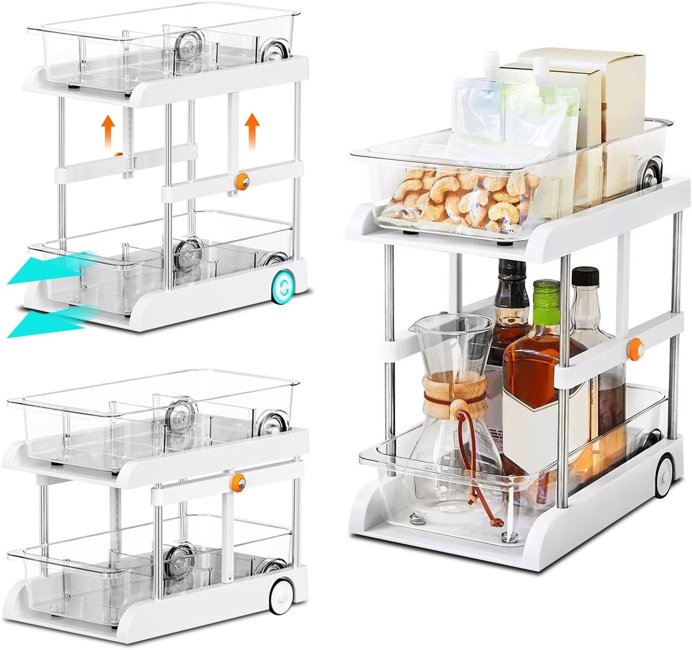 EOPTIFY 2 Tier Under Sink Organizer, White Kitchen Sink Organiser, Under Counter Storage Orgainizer, Multi-Purpose Kitchen Organizers and Storage Shelf, Transparent Shelf Organiser & Storage