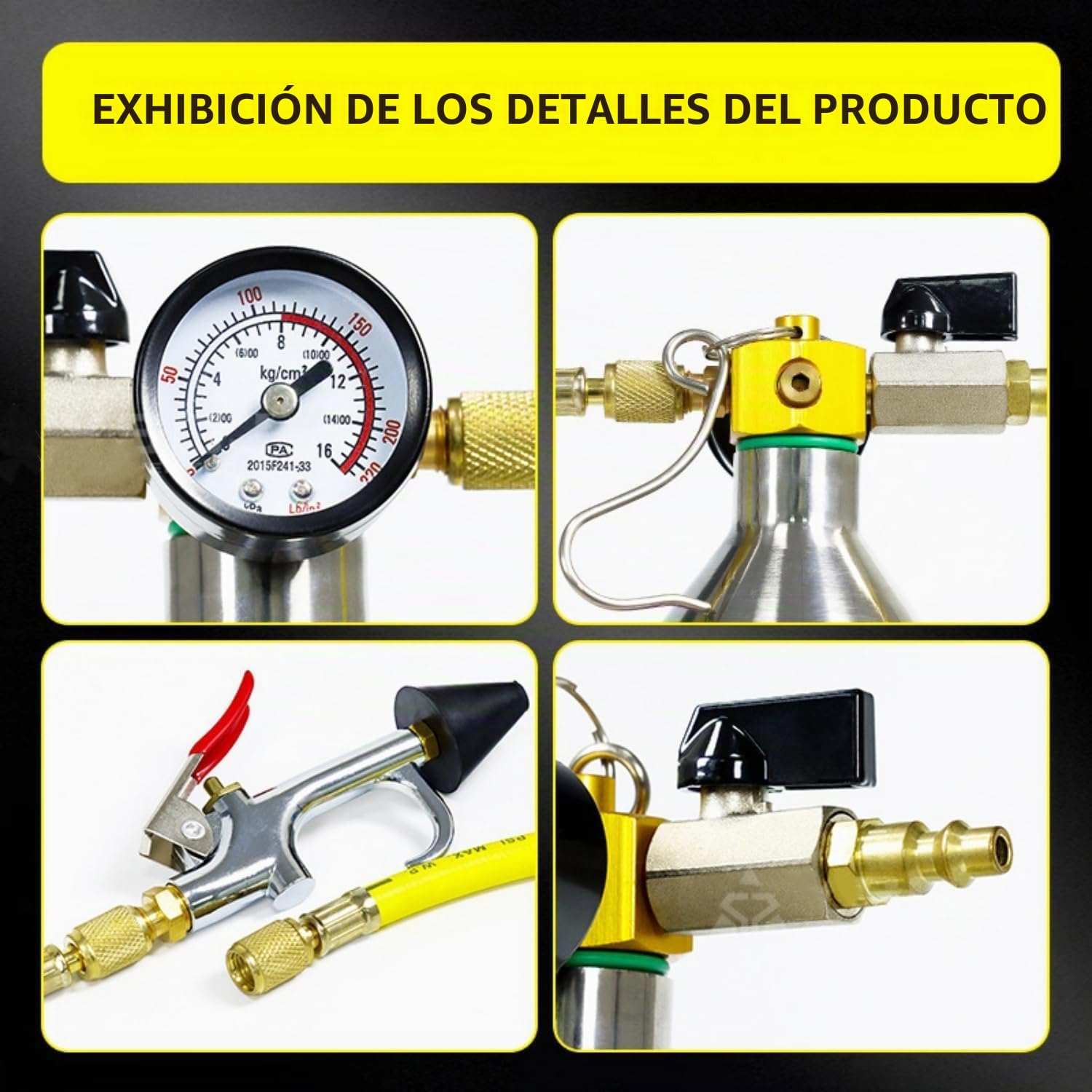 Herramienta de lavado de aire acondicionado para coche, bidón de limpieza de coche con boquilla pulverizadora, incluye manómetro de 220 psi, conexiones de aire y mangueras para limpieza de