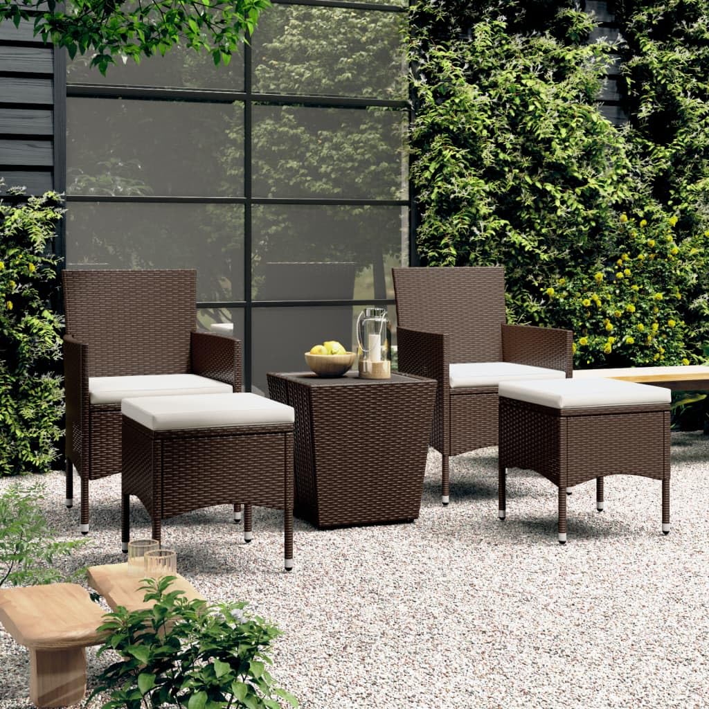 ShGaxin Set bistrot da giardino 5 pezzi rattan PE vetro temperato marrone, set tavolo e sedie giardino, tavolo terrazza esterna e sedie, set terrazza, mobili da giardino esterno - 3058371