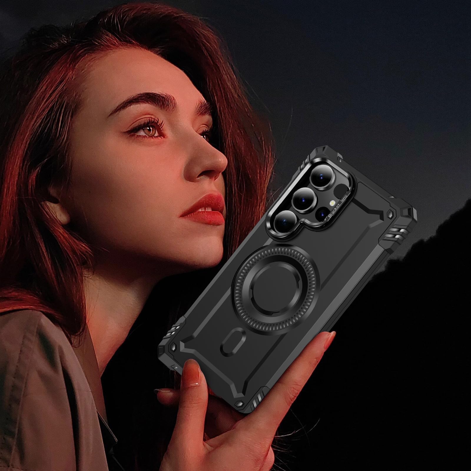 Magnetyczne etui do Samsung Galaxy S24 Ultra/S24 Plus/S24, wbudowany metalowy uchwyt, obsługuje bezprzewodowe ładowanie, odporne na wstrząsy, kolor zielony, S24 Plus
