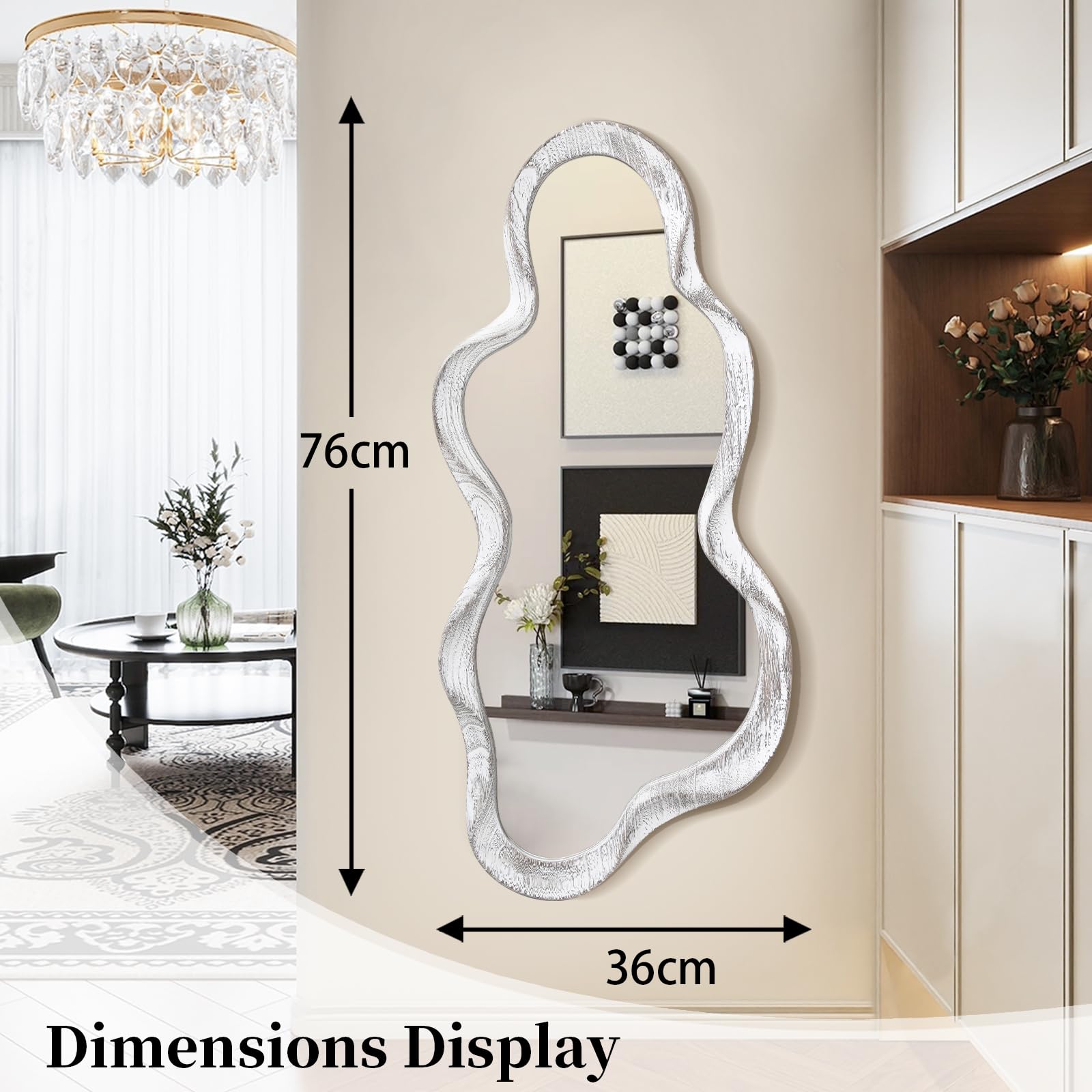 Miroir Mural asymétrique Noir Cadre en Bois irrégulier Art Moderne Miroir Mural décoratif vanité Salle de Bain Salon Chambre à Coucher entrée Couloir Mignon Miroir Nuageux