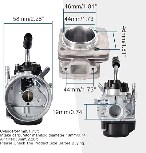 Miniatura 3 de GOOFIT Juego de bobinas de encendido con filtro de aire de carburador cilíndrico de 1.732 in, calibre grande, 53 cc, 54 cc, kit superior de pistón