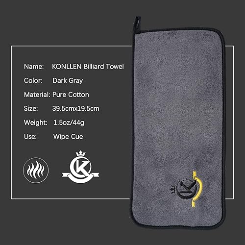 Miniatura 4 de KONLLEN Toalla para taco de billar - 100% algodón negro, toalla de limpieza para taco de billar de 8 bolas, accesorios de mantenimiento, juego de