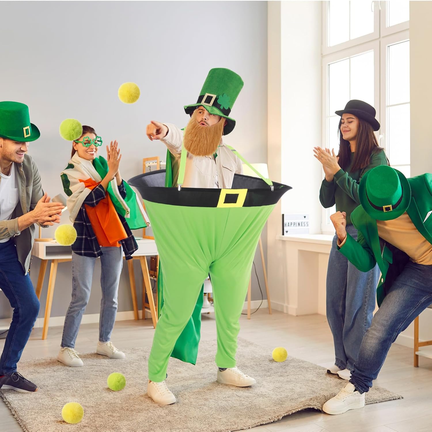 Leitee 14 Pcs St. Patrick's Day Game for Adults - Green Granny Pant Yard Game Set for St. Patrick's Day Party Granny Pant Toss Activity with Artificial Fur Ball for Family Outdoor Backyard Irish Party