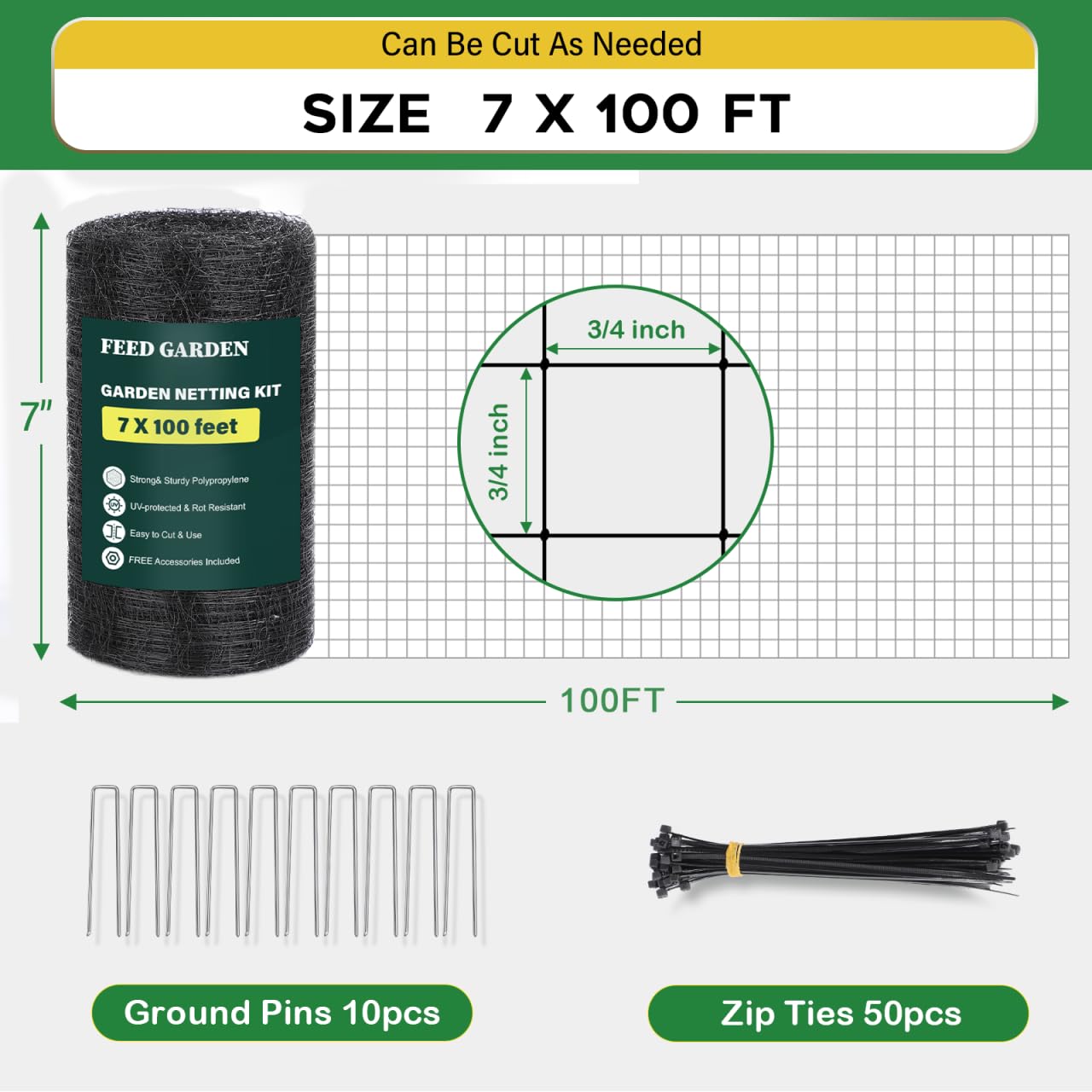 FEED GARDEN Deer Netting Deer Fence Netting, 7 x 100 Feet for Garden Protection Reusable Protective for Plants Fruit Trees Vegetables Against Birds and Other Animals