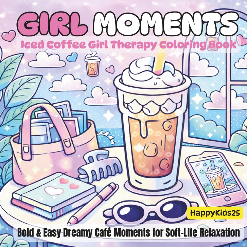 Girl Moments - Iced Coffee Girl Therapy Coloring Book: Bold & Easy Dreamy Café Moments for Soft-Life Relaxation