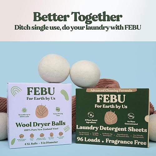 Miniatura 10 de FEBU Bolas de secado de lana, paquete de 6, XL 100% lana de Nueva Zelanda Suavizante de tela natural y reutilizable Alternativa a las sábanas de
