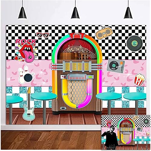 Miniatura 9 de XLL Rock Roll Party Back to 50's Sock Hop Fotografía Fondo de regreso a los años 50 Tienda de soda Fondos de fotos de los años 50 Retro Diner Time