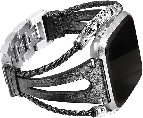 bayite Leather Bands Compatible with Fitbit VersaFitbit Versa Lite & SEFitbit Versa 2, Handmade Wristband Replacement Bracelet Straps Women