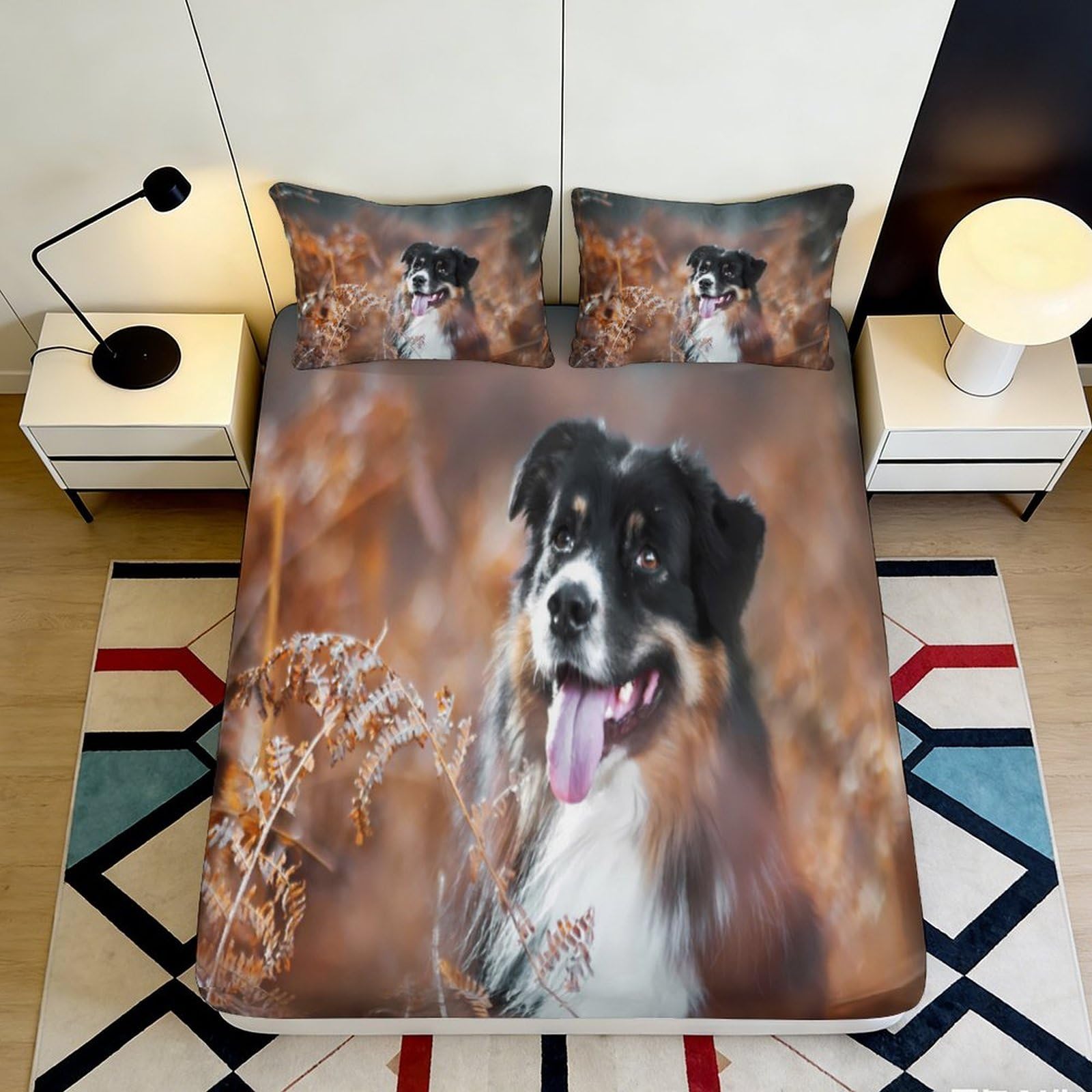 3D Printed Dog Portrait Fitted Sheet Microfiber Soft Brown Artistic Bed Cover for Bedroom Guest Room Dorm Decor Protection 90x200x25cm