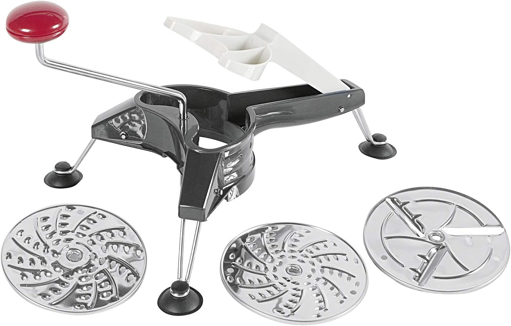 Rotary Grater and Slicer with 3 discs, Stainless steel blades, Schnitzel Mouli, Anthracite/Silver/Red, 11712260