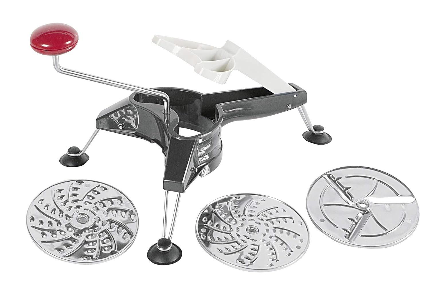 Westmark Multipurpose Heavy Duty Rotary Cheese Vegetable Grater Cutter Slicer Shredder with 3 Interchangeable Stainless Steel Blades and