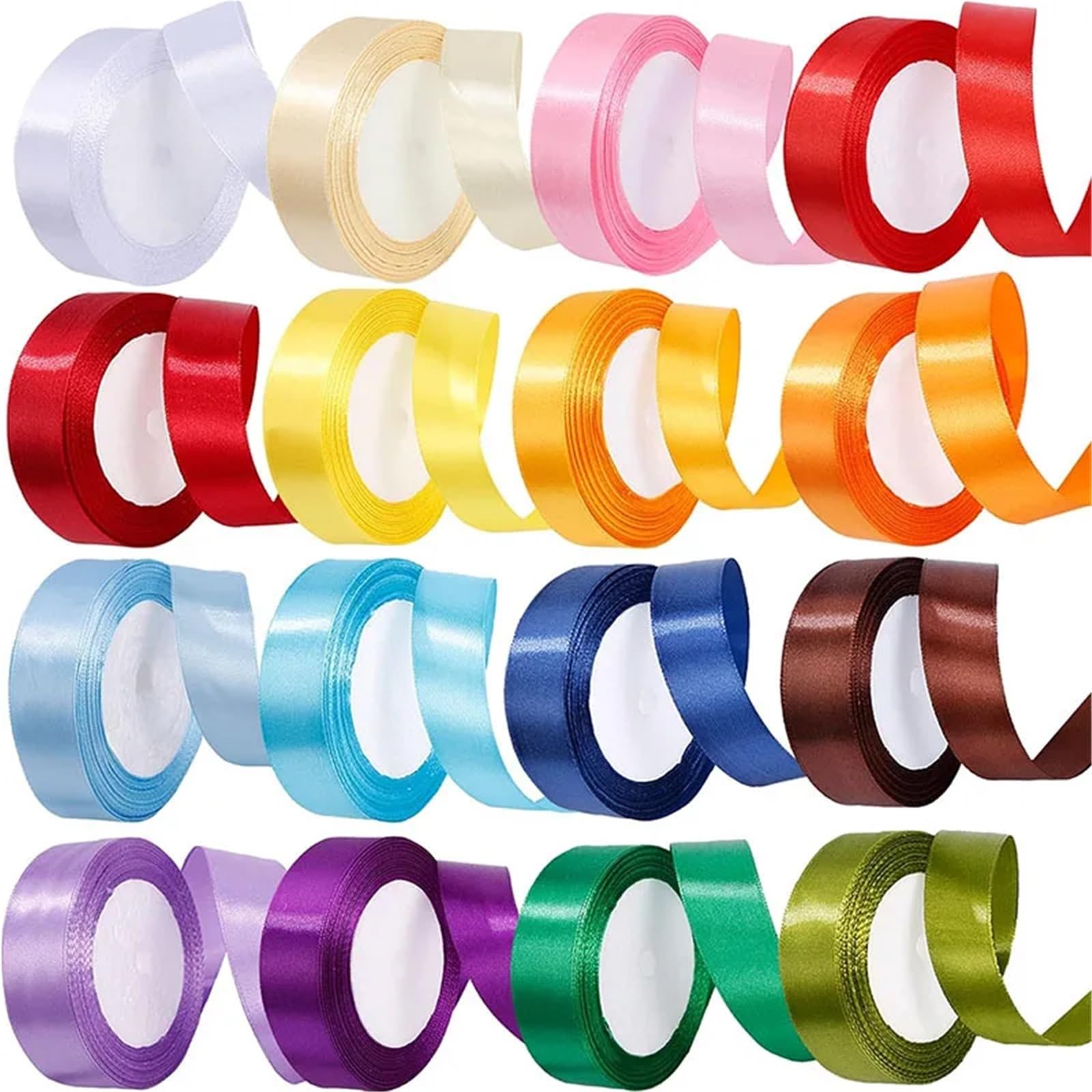 Schleifenband, 20 Rollen, 22 Meter/Rolle, Regenbogen-Seidenband, doppelseitig, für Bastelarbeiten, Schleifen, Geschenkverpackungen, Verzierungen (01 Weiß, 15 mm, 22 Meter)