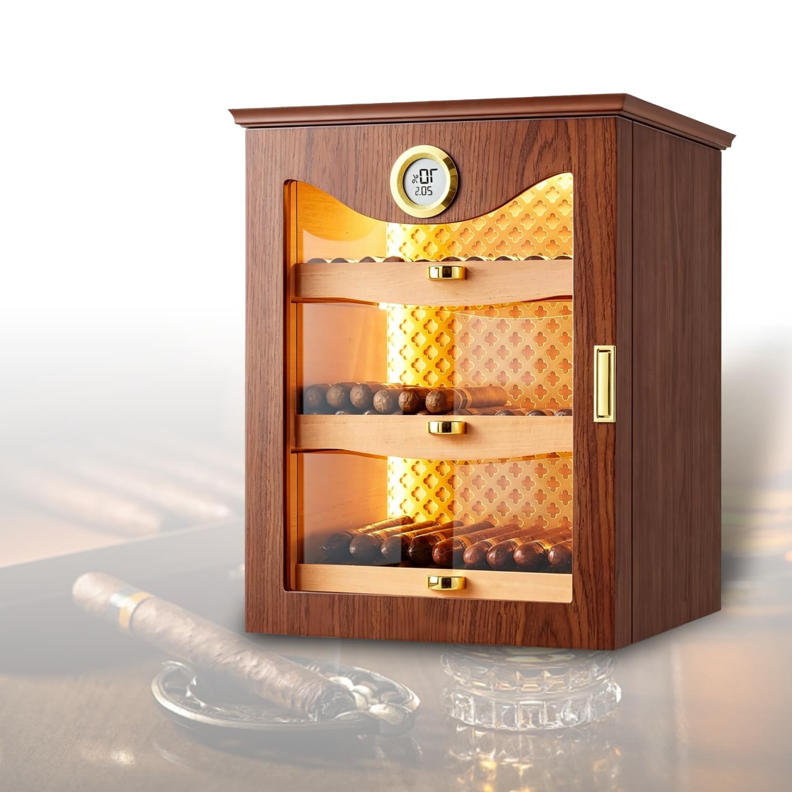 ZHENYUWANG Cedar Wood Lined Humidor, Multi-Drawer Design, Dimensions 34 * 28 * 28 Cm, Suitable For Residential Spaces (Home Use) Walnutcolor