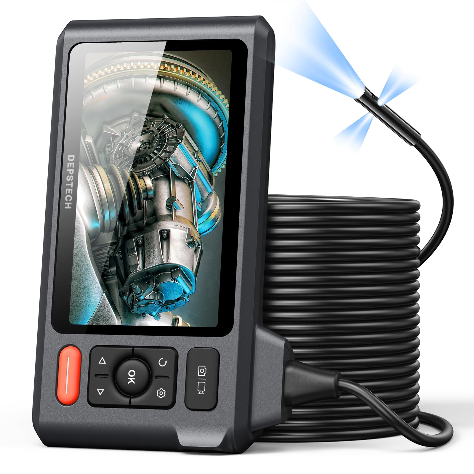 Triple Lens Sewer Inspection Camera With 50Ft Semi-Rigid Cable, 5"Ips Screen Endoscope Lights, 1080P Industrial Borescope, Split Screen, Waterproof Drain Pipe Camera,Carrying Case