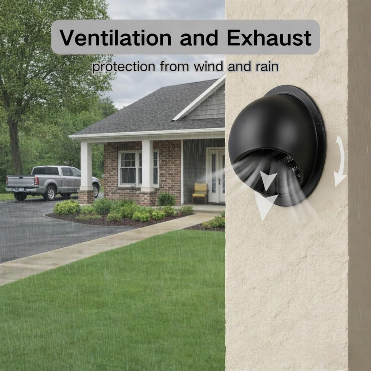 6 Inch Round Vent Cover, Metal Dryer Vent Cover, Black 304 Stainless Steel Air Vents for Wall, Soffit Exhaust Vents Grille Outside, Quick Snap in Insert Plus Free Gloves(180mm/7.1in)
