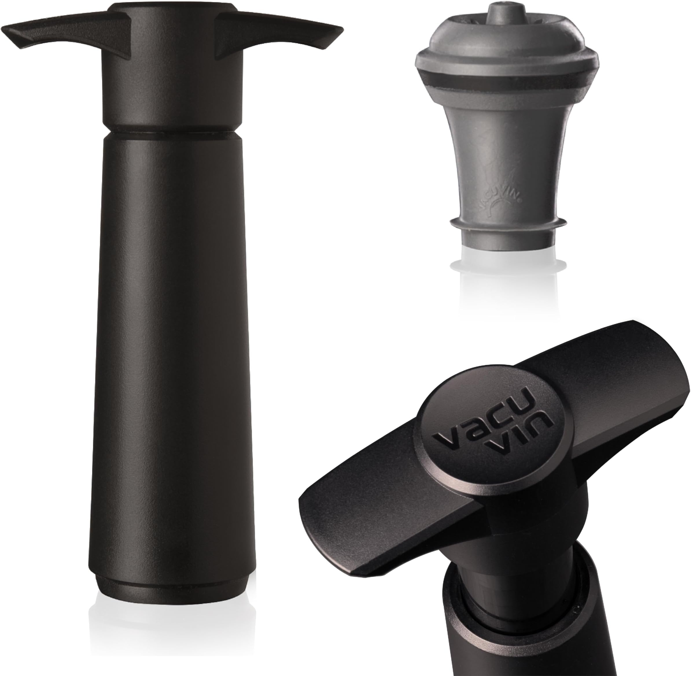 Vacu Vin Original Wine Saver Pump – with 1 Vacuum Wine Stopper – Wine Bottle Stopper and Wine Preserver for Red or White Wine – Black