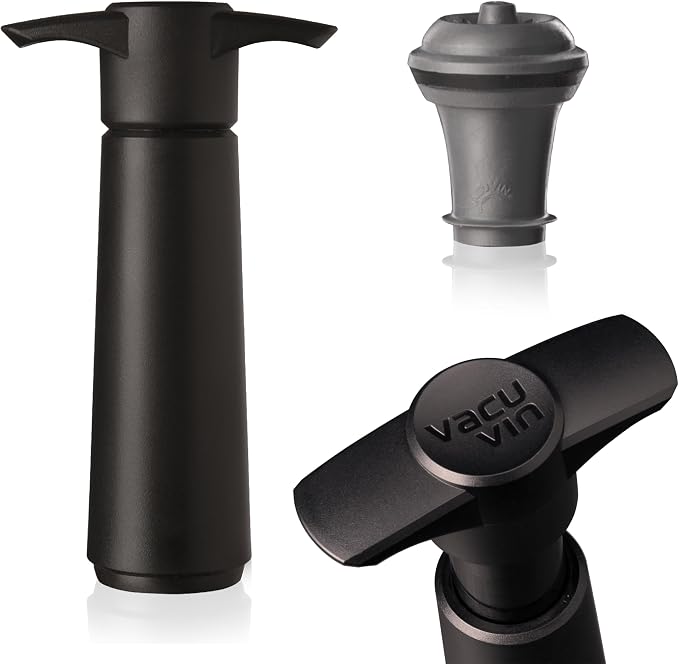 Vacu Vin Wine Saver Pump Black with Vacuum Stopper - Airtight Seal for Opened Bottles to Preserve the Freshness Up to 10 Days - Easy to Use Perfect for Every Occasion