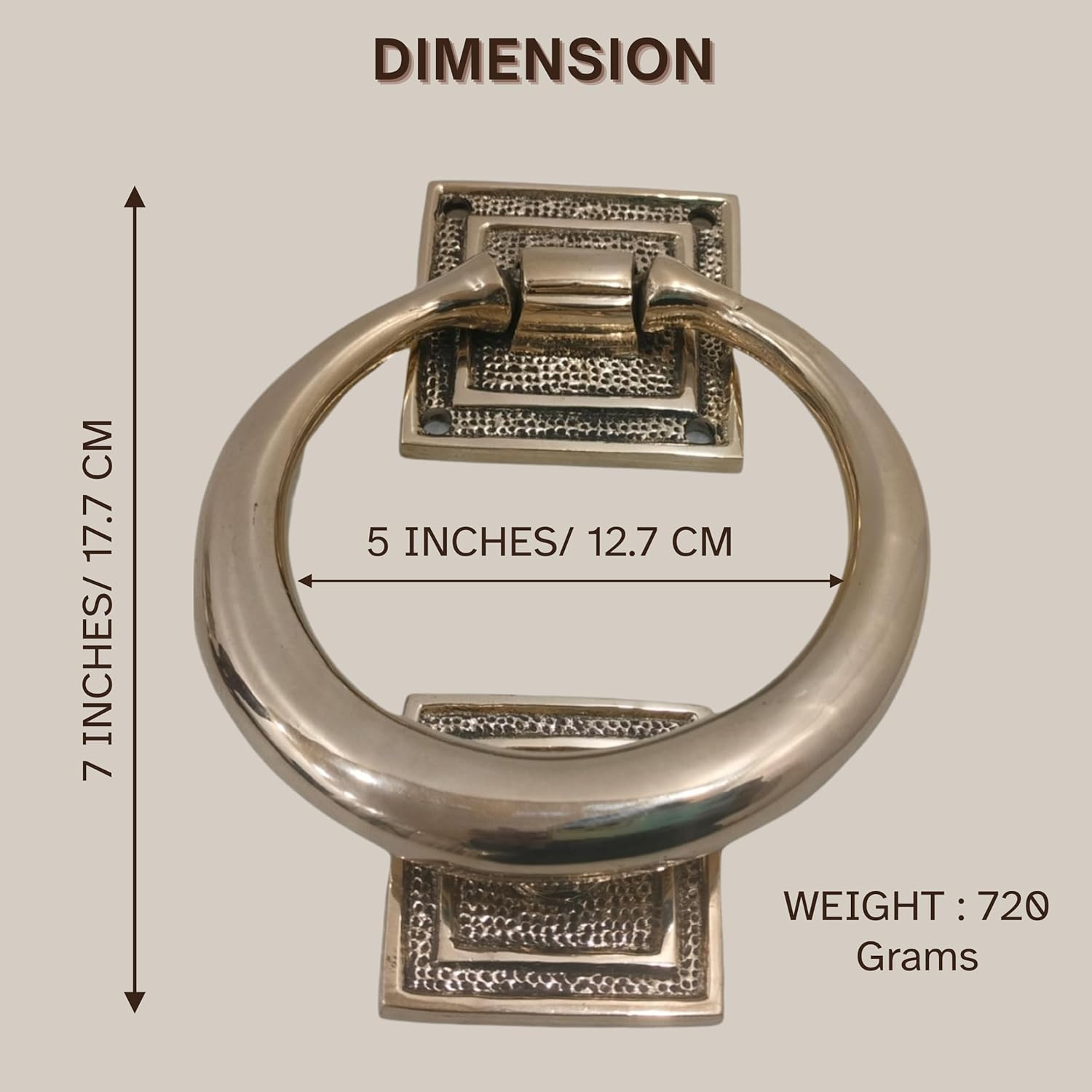 Beautiful Brass Ring Door Knocker Mounting Hardware Home Decoration Smooth Round Shape 5" Diameter Front Door Knocker Polished Brass Front Door Accent and Door Accessories