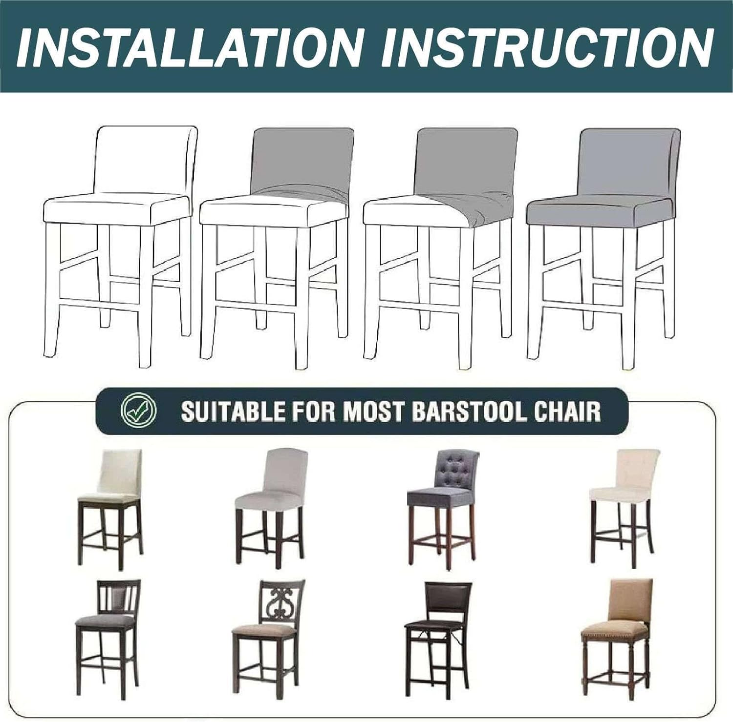 Bar Stool Cover, Heavy Duty Square Bar Chair Cover with Removable Backrest Bar Chair Cover with Elastic Bottom(Bleu,Lot de 6)