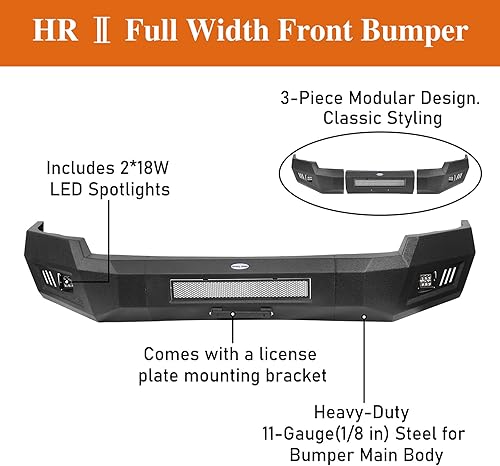 Miniatura 5 de Hooke Road Parachoques delantero de ancho completo Ram 03-05 para Dodge Ram 2500 3500 2003 2004 2005, parachoques de acero de estilo resistente con