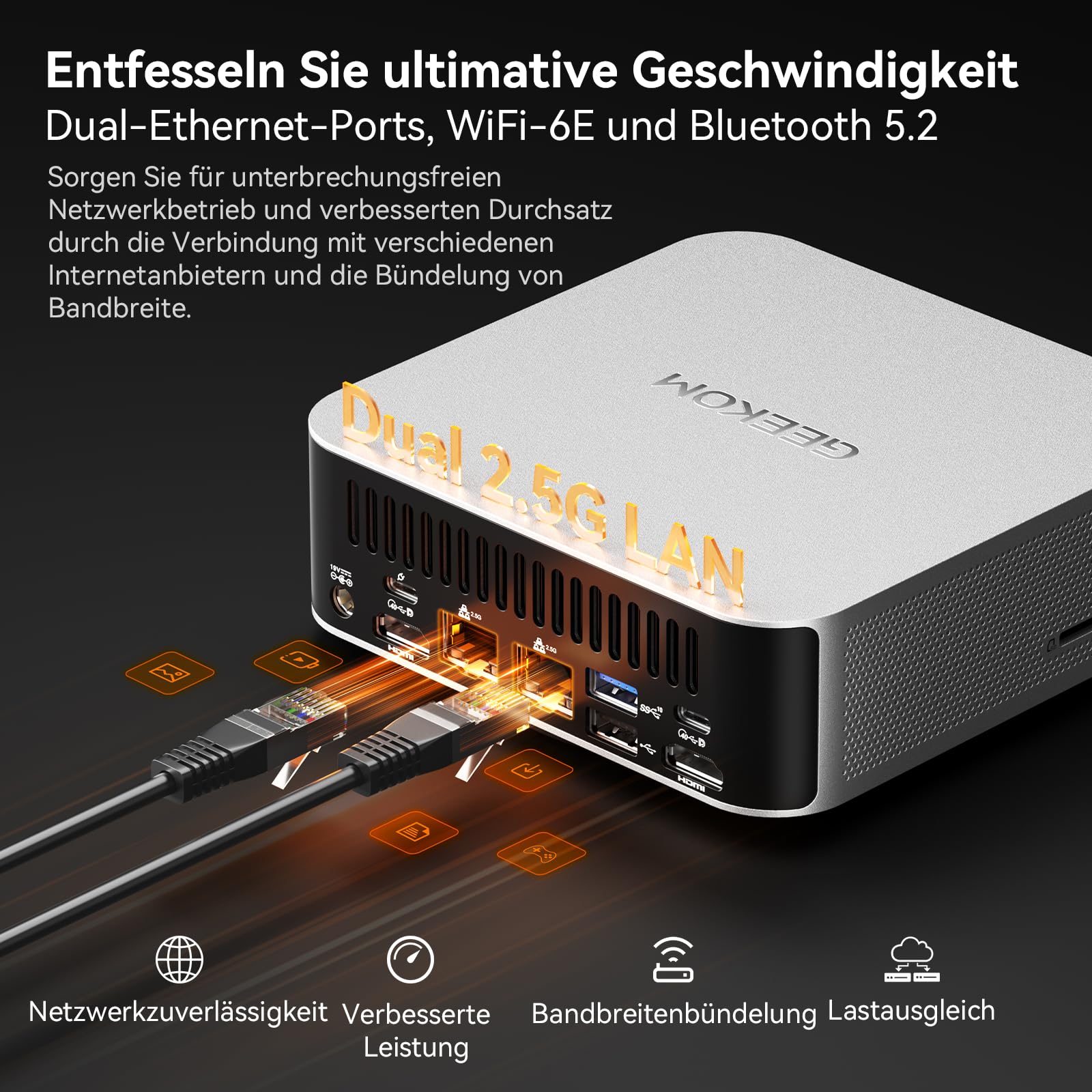 GEEKOM AI Mini PC A8 Max mit AMD Ryzen 9 8945HS, 3 Jahre Garantie, 32 GB DDR5 RAM(kein festgelegter LPDDR) 1 TB SSD, Micro PC W-11 Pro | 8 USB Ports | 8K UHD | Dual LAN Port, für Gaming/Kreativität