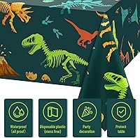 Vista 4 de Tudomro 1 mantel de plástico de dinosaurio para fiesta, decoración de mesa de cumpleaños de dinosaurio, funda de mesa desechable para suministros