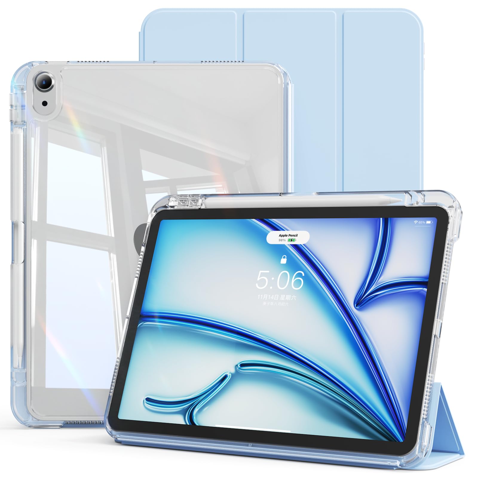 ZOPSGYU Case for iPad Air 11 Inch M3/M2 2025/2024, for iPad Air 5th/4th Generation 10.9 Inch, 2-in-1 Detachable Cover & Clear BackShell, Support Auto