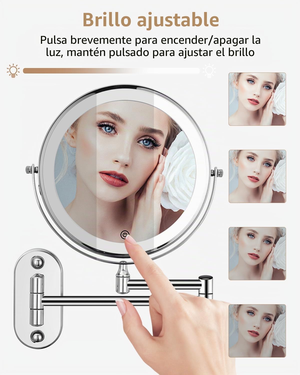 jutyum Espejo de Aumento con iluminación LED, Espejo de Aumento, Espejo de tocador de Pared Giratorio de 360° para baño con iluminación 1X/10X, Aumento del Espejo con iluminación, 3 Luces de Color