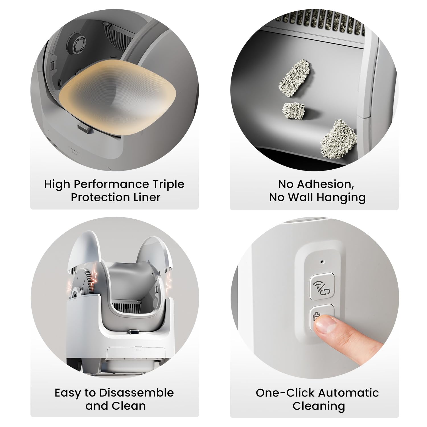 Smart Self-Cleaning Cat Litter Box, 70L Capacity, 2.4G WiFi App Control, 360° Wide View, Multiple Safety Sensors, White