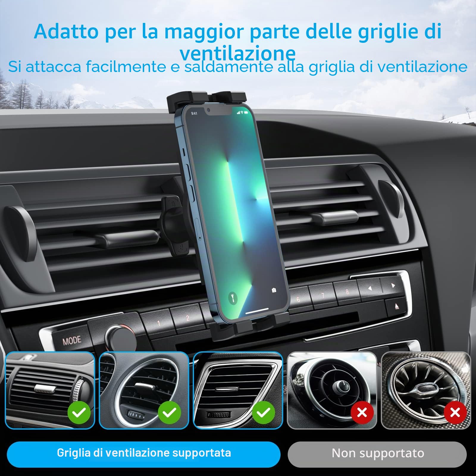 Oilcan Supporto Tablet Auto Presa Aria, Porta iPad Griglia Bocchette Aria | Staffa Macchina Ventilazione [Gancio Aggiornato & Stabile] per iPad Mini Air Pro, Galaxy Tab, Lenovo, Fire, Cellulare, 4-13"