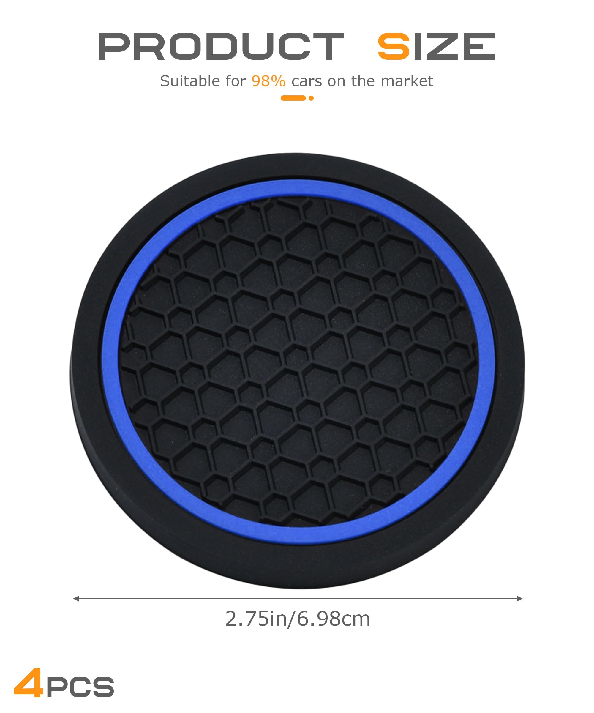 SCUARI 4PCS Car Coasters,Car Cup Coasters,Car Coasters for Cup Holders,Car Accessories Car Cup Holder Coaster,2.75 Inch No-Slip Anti Dust mats Cup Holder Insert Coaster,Fits Vehicles (Black&Blue)