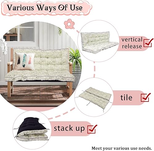 Miniatura 114 de Cojín de repuesto para columpio de 2-3 asientos, cojines de banco para exteriores con respaldo grueso de 4 pulgadas, muebles de patio, jardín, Flor