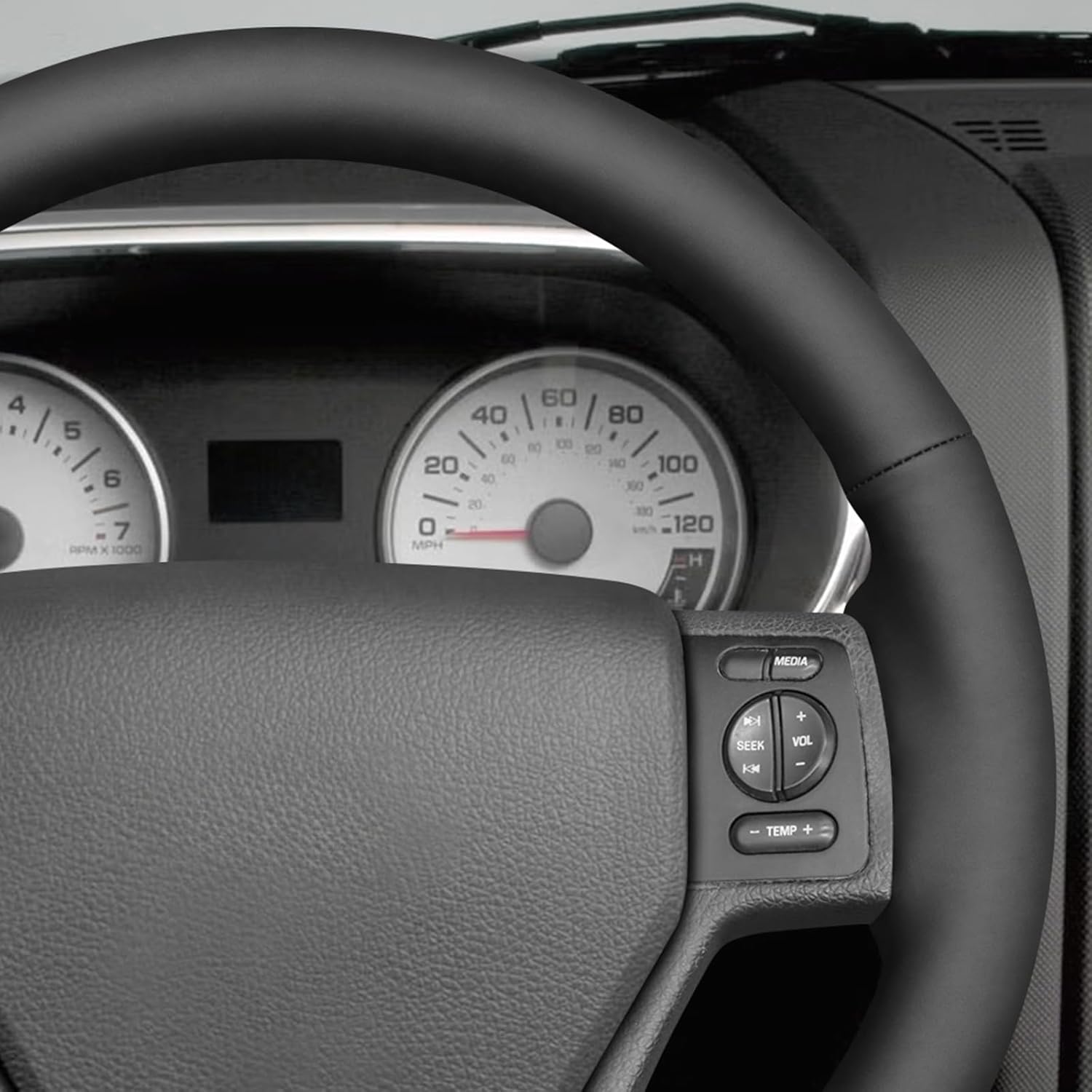 MEWANT Hand Stitch Black Smooth Faux Leather Steering Wheel Cover for Ford Explorer Sport Trac 2006-2010 Truck Accessory