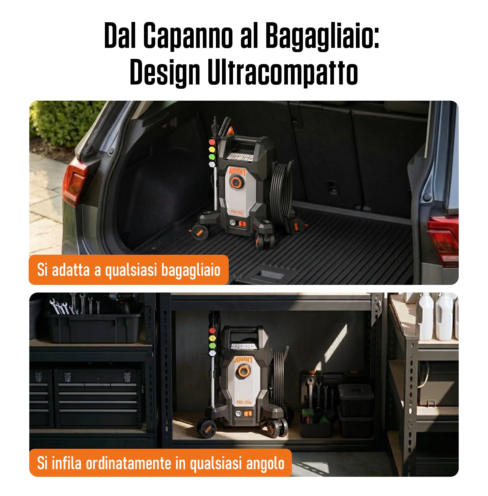 AIVOLT Idropulitrice ad Alta Pressione da 1800W, 170 Bar | con 5 Ugelli di Diversa Modalità, Tubo Flessibile da 7,6 Metri, Portata Massima 360 L/H, per Pavimenti, Finestre, Auto, ecc.